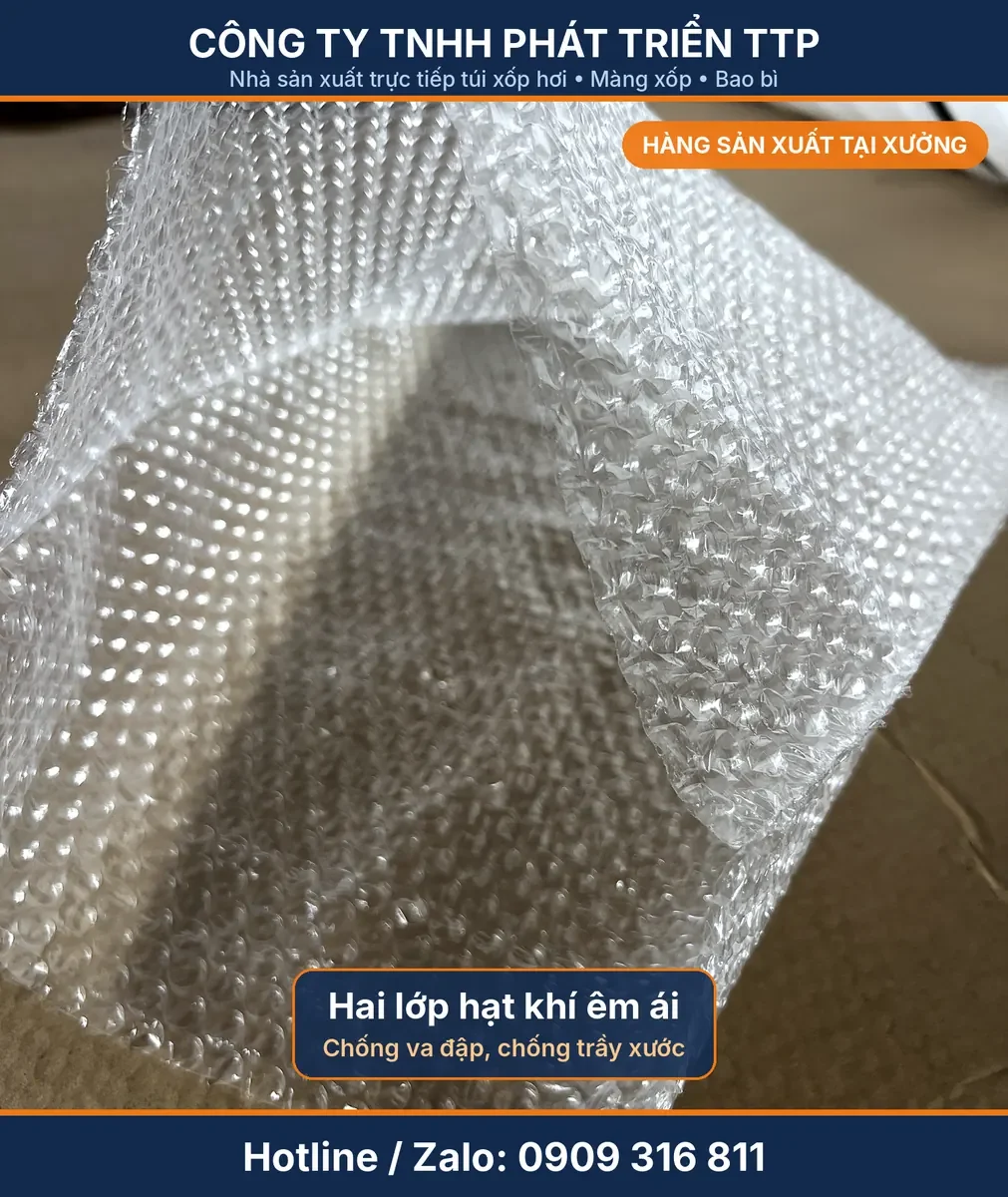 Bên trong túi xốp hơi hai lớp hạt khí chống trầy xước